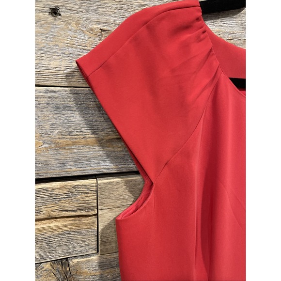 LOFT Women's Fire Red Fit & Flare Dress Cap Sleeve Size 8 Pleated Zip On Lined - Picture 3 of 12
